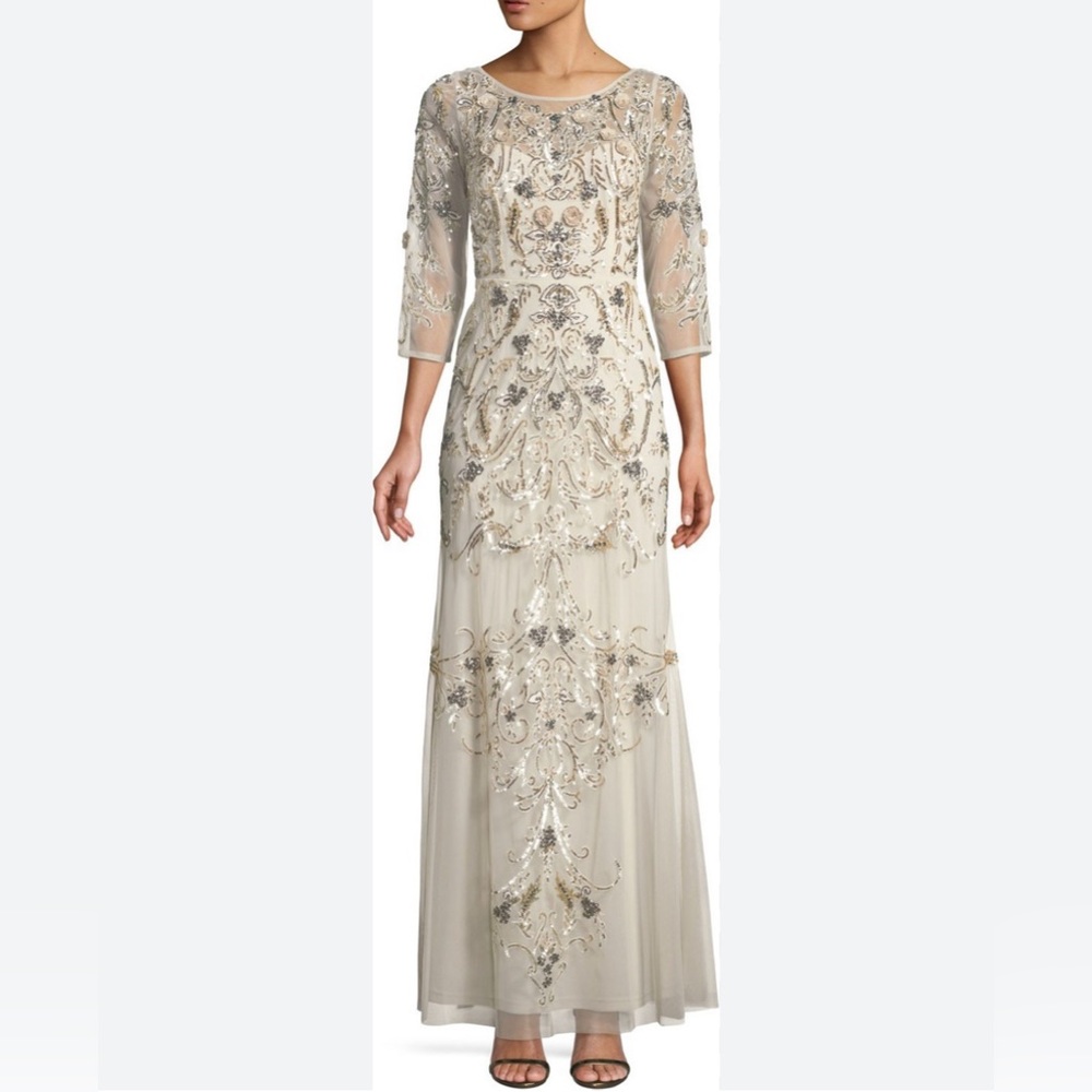 Aidan Mattox MOB Champagne Sequin Embellished Gown NWT